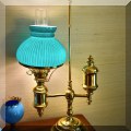 DL07. Brass student lamp with green glass shade. 